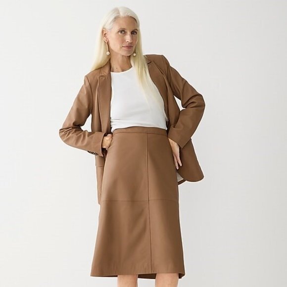 Jcrew CollectionAlfie Tan Brown 100% Leather Jacket Blazer, NWT, size 14 - Picture 1 of 10